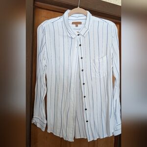JACHS Girlfriend Blue and White Striped Button-Down Shirt